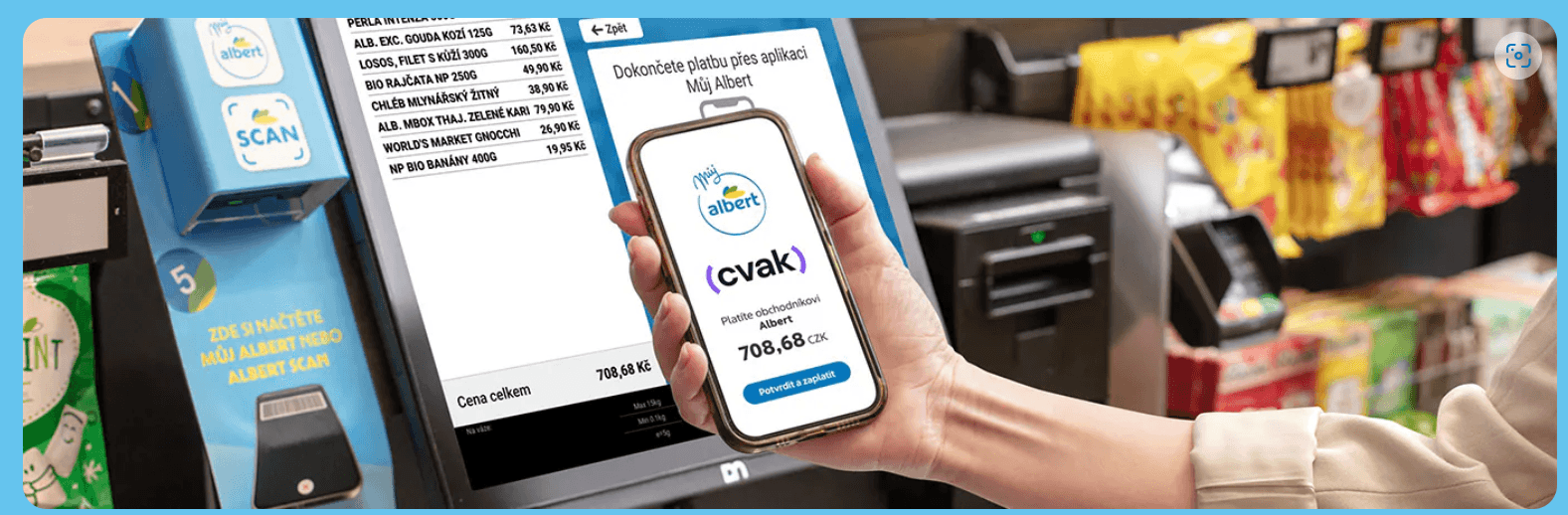 Cvak míří do velkého retailu: Část klientů Air Bank a MONETA Bank s ním v pilotní fázi může zaplatit přes aplikaci Můj Albert v prodejnách Albert