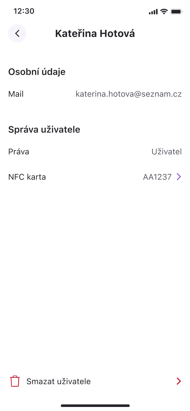 Obrazovka Detail uživatele